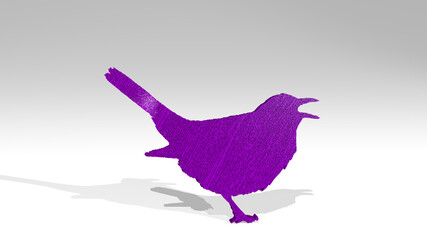 BIRD 3D drawing icon on white floor. 3D illustration. animal and background