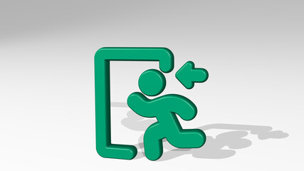 SAFETY EXIT DOOR LEFT 3D icon casting shadow. 3D illustration. background and concept