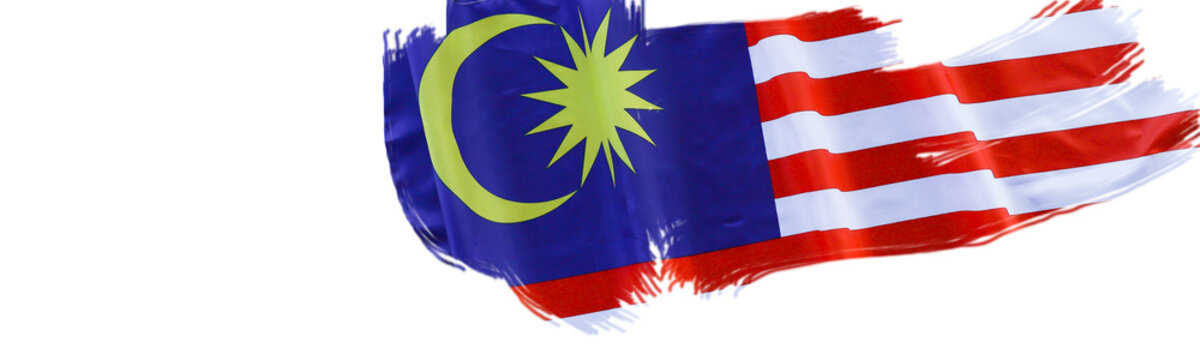 Malaysia flag with a brushstroke effect on white background