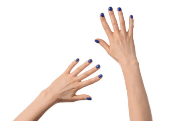 Hands with beautiful manicure on white background