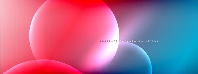 Vector abstract background liquid bubble circles on fluid gradient with shadows and light effects. Shiny design templates for text