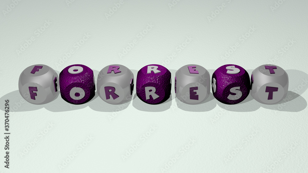 Aufkleber forrest combined by dice letters and color crossing for the related meanings of the concept. forest 