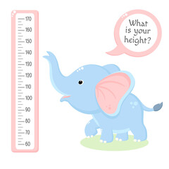 Height chart with cute baby elephant