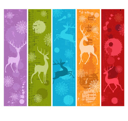 Set of Christmas vertical gift tag, card with silhouette of wild deer