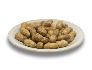Roasted peanuts on cerqamic dish isolated