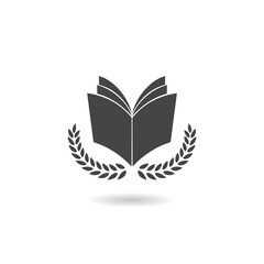 University education icon design with open book and laurel branch with shadow