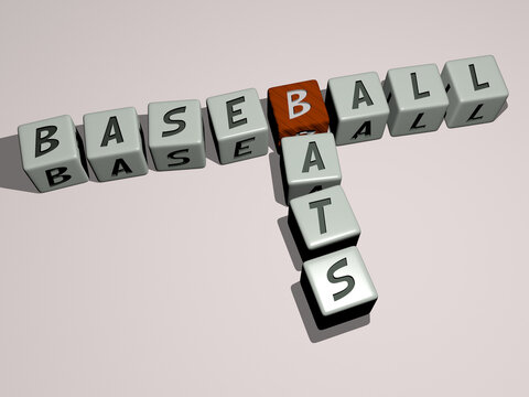 BASEBALL BATS crossword by cubic dice letters. 3D illustration. background and sport