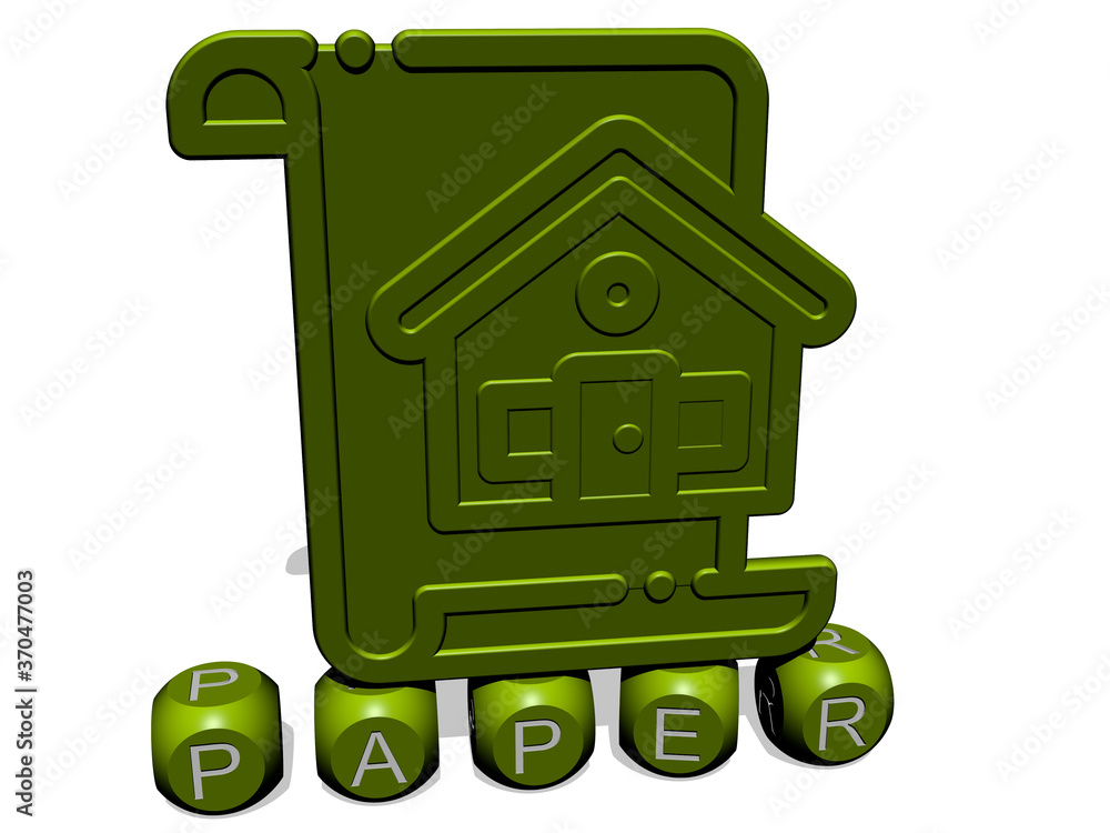 Poster paper cubic letters with 3d icon on the top. 3d illustration. background and abstract