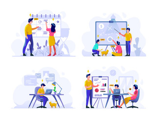 Business and finance Vector Illustration flat gradient design style, schedule, strategic planning, work in office, presentation, discussion