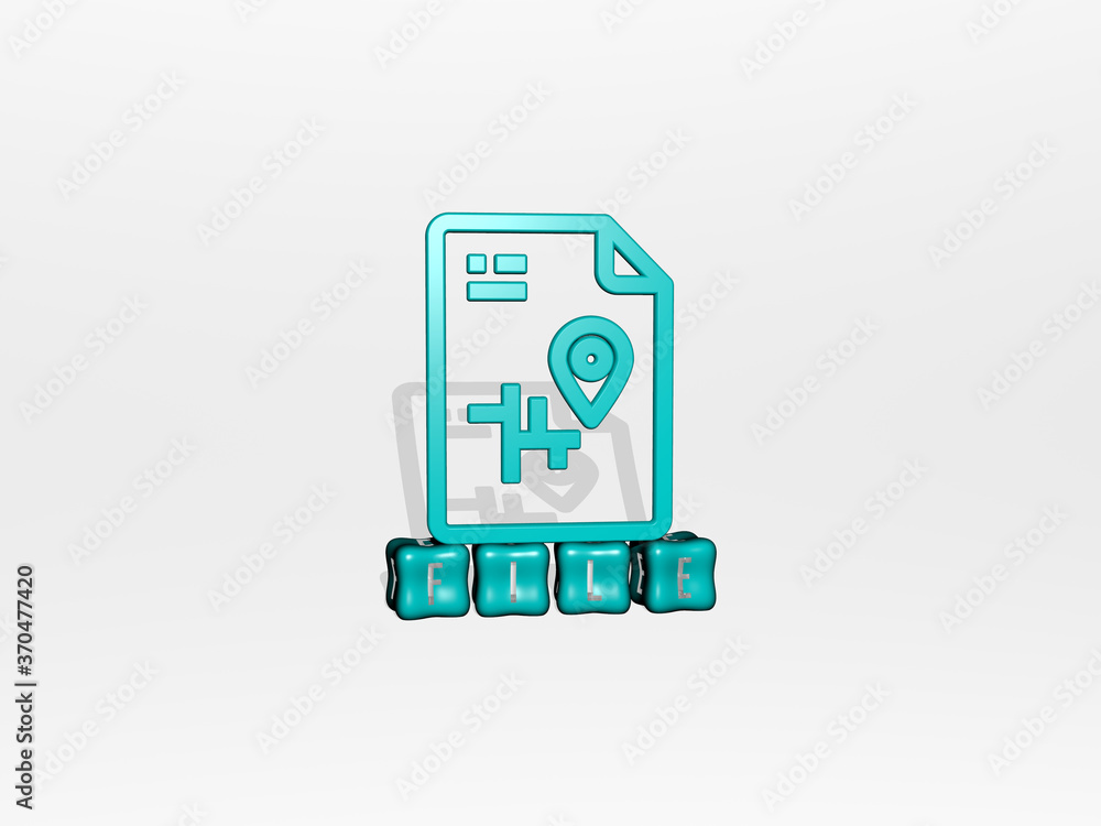 Poster file 3d icon object on text of cubic letters. 3d illustration. background and business