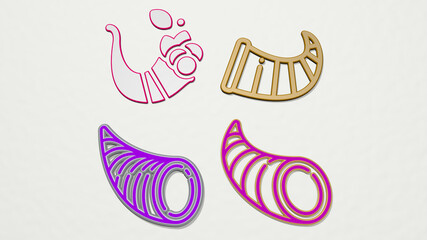 CORNUCOPIA 4 icons set. 3D illustration. autumn and thanksgiving