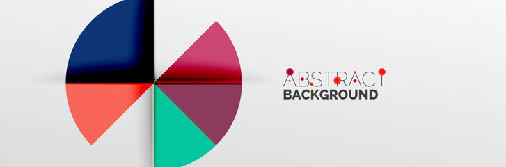 Bright color circles, abstract round shapes and triangles composition with shadow effects. Vector modern geometric design template