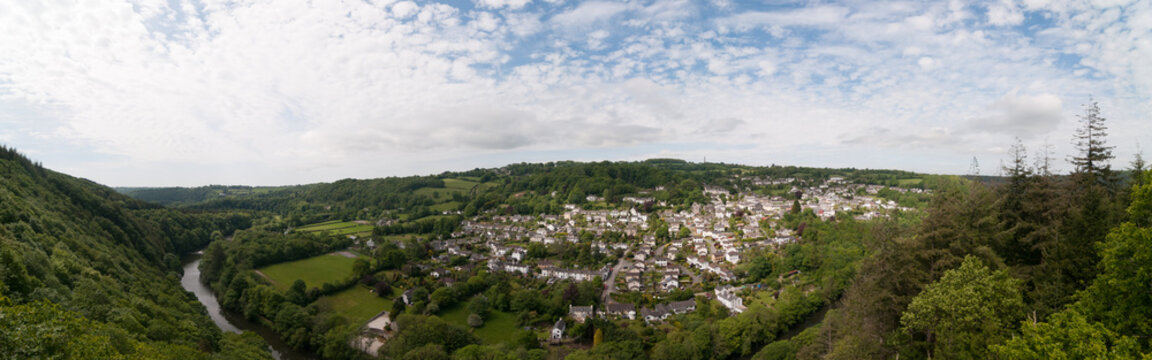 Gunnislake village in the Tamar valley as seen from Morewell Rocks.