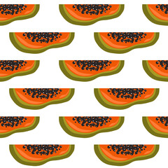 Papaya background. Hand drawn overlapping backdrop. Colorful wallpaper vector. Seamless pattern with fresh fruits. Decorative illustration, good for printing