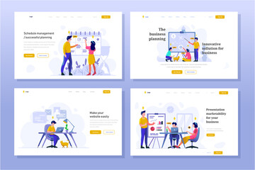 Fototapeta na wymiar Landing Page Business and finance Vector Illustration flat gradient design style, schedule, strategic planning, work in office, presentation, discussion