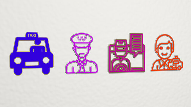 taxi driver 4 icons set. 3D illustration