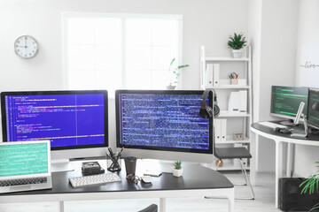 Modern workplace of programmer in office