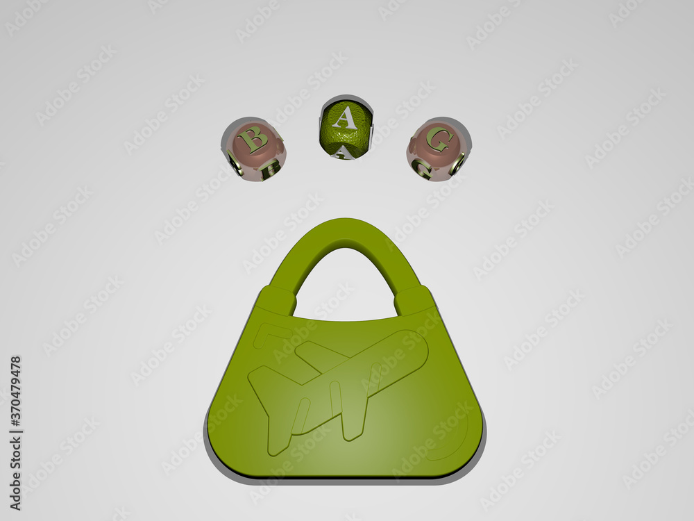 Poster bag circular text of separate letters around the 3d icon. 3d illustration. background and concept