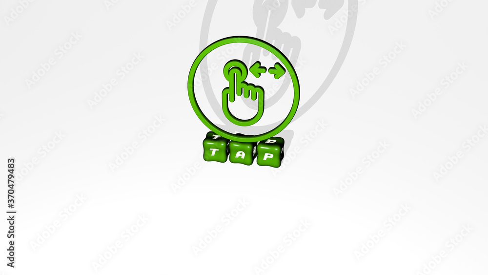 Aufkleber tap 3d icon object on text of cubic letters. 3d illustration. water and background