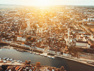 Image of aerial view of famous old town Auxerre with river in France