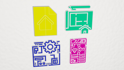 HOUSE PLAN colorful set of icons. 3D illustration