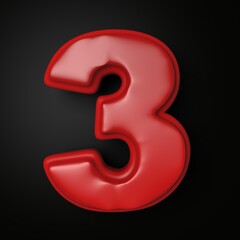 Number 3. 3d illustration. Black background