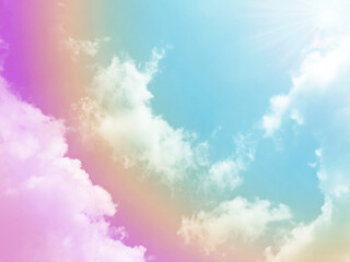 White fluffy cloud and Sun light on deep blue sky background 