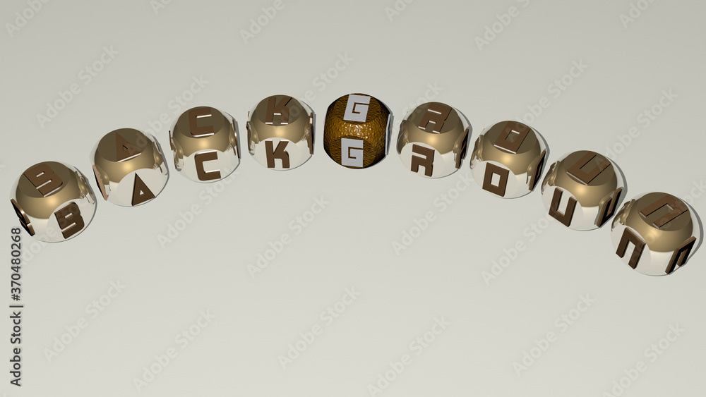 Aufkleber backgroun curved text of cubic dice letters. 3d illustration. background and white