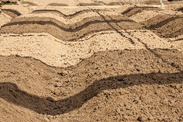 Fototapeta na wymiar Preparing soil for plantation of the planting nursery under shading net in the vegetables farm