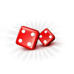 Two red glass dice isolated on white background. four and four. 3d ilustration