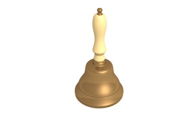 
3D illustration of Vintage School Bell on White Background.