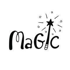 inscription Magic isolated on white background,hand-drawn print with the word 