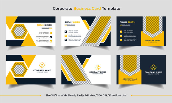 Set of simple and clean modern Business card,name card, visiting card Template.Corporate Personal Business card template design with Yellow and black color scheme