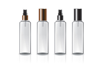 Clear square cosmetic bottle with 2 colors copper-black spray head for beauty or healthy product.