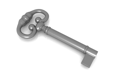 3D illustration of vintage key on white background