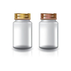 White round supplements, medicine bottle with 2 colors gold-copper screw lid for beauty or healthy product.