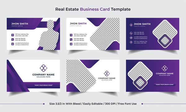 Set of simple and clean modern Business card, name card, visiting card Template. Corporate, Real estate, Personal Business card template design with image background.