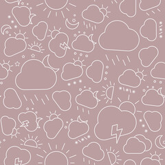 Weather - Vector background (seamless pattern) of snow, storm, rain, cloud, sunny, wind and moon for graphic design