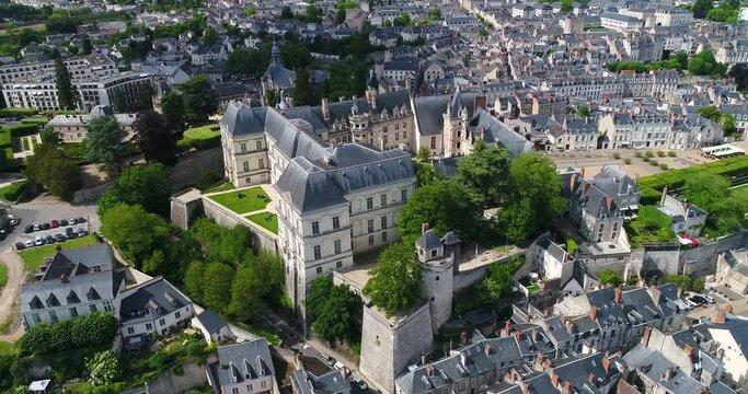 France, Loir et Cher, Loire Valley listed as World Heritage by UNESCO, Aerial view of Chateau de Blois.
