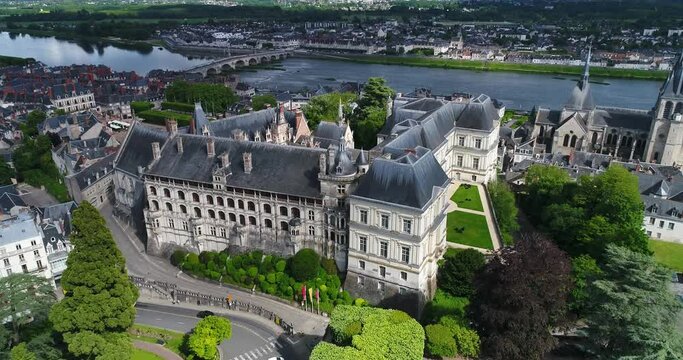 France, Loir et Cher, Loire Valley listed as World Heritage by UNESCO, Aerial view of Chateau de Blois.
