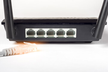 Wi-fi router close-up on a white background