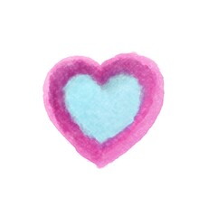 Pink and blue heart drawing by watercolor