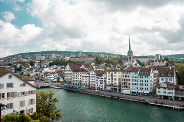 Fototapeta na wymiar Cityscape view on the historic city center Zurich in Switzerland and river limmat.