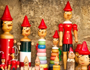 Traditional wooden Pinocchio toy. Italy