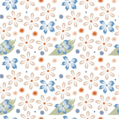 Vector floral seamless pattern, abstract flowers and peas in pastel colors, for fabric design