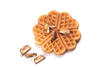 Freshly baked waffles with chocolate isolated on white background