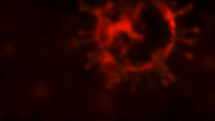 Close-up blurred virus cell. Red background medical concept