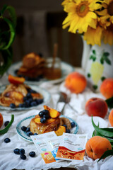 Peach pancakes...style rustic .selective focus