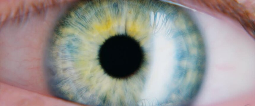Macro of bluegreen eye opening and pupil contracting