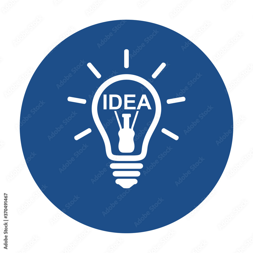 Poster blue round idea glowing light bulb line icon, button isolated on a white background. eps10 vector fi